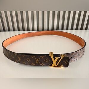 Louis Vuitton Monogram Brown and Gold Belt sz 75